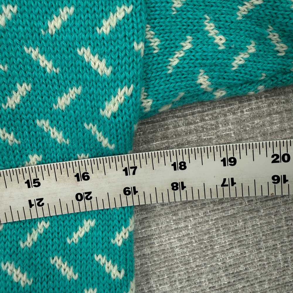 Vintage Windborne Sweater Women M Wool Teal White Geometric Knit Boho Country - Picture 4 of 10